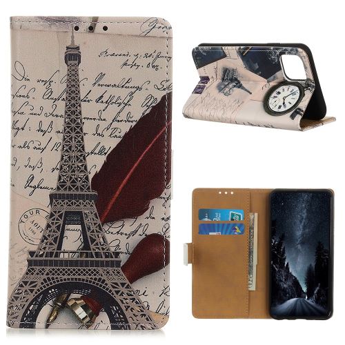 Etui en PU impression de modèle tour eiffel et plume pour votre Apple iPhone 6.1 pouces (2019)