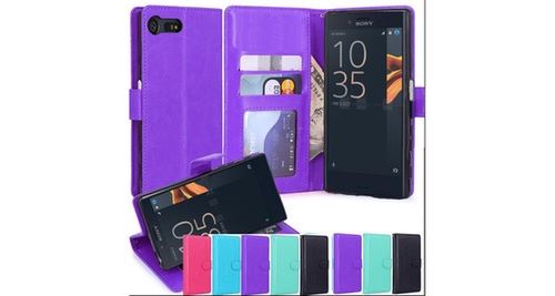 Sony xperia x compact housse coque etui de luxe portefeuille porte carte et billet type portefeuille violet