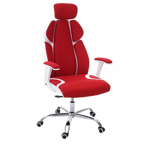 Chaise de bureau MENDLER HWC-F12, chaise pivotante, tissu + similicuir rouge/blanc