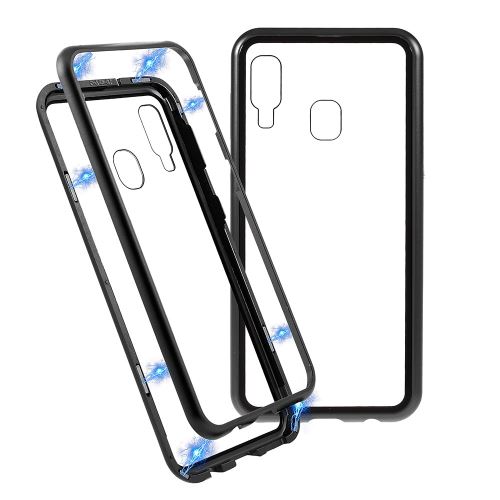 Bumper en métal + verre trempé cadre magnétique hybride détachable noir pour votre Samsung Galaxy A70