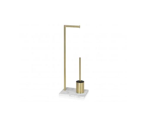 Dérouleur Papier Toilette + Brosse WC en Métal Doré