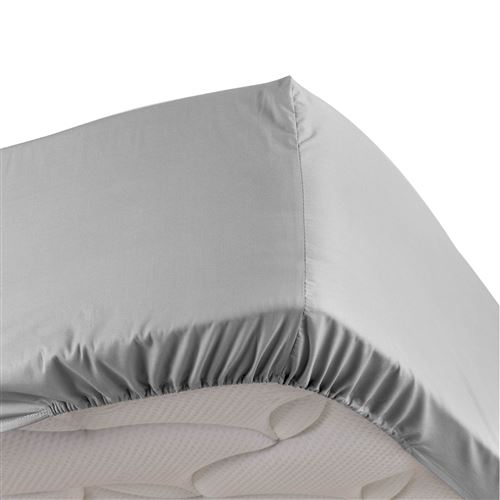 Drap housse gris 140 x 190 cm en percale bonnet 30 cm