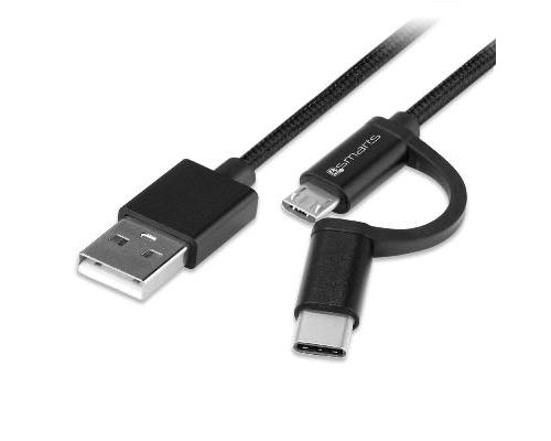 iNexStart Câble Data USB Universel 2 en 1 Micro-USB et USB-C Type C Renforcé Rigide Tressé