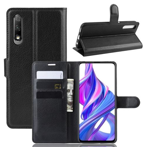 Etui en PU avec support noir pour votre Huawei Honor 9X