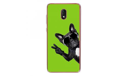 Coque souple pour Wiko Lenny 5 avec impression Motifs chien à lunettes sur fond vert