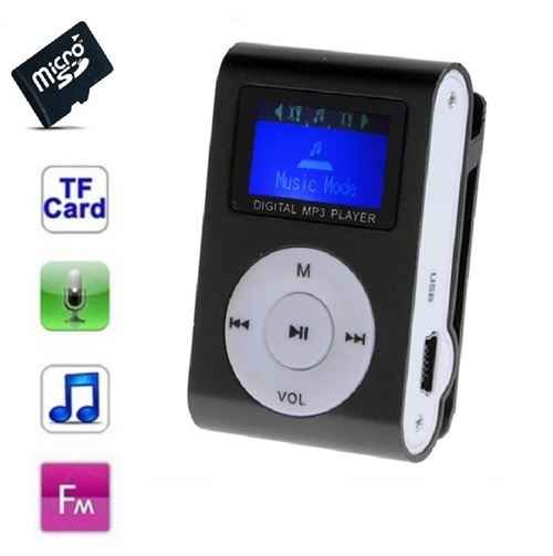 Lecteur MP3 4 Go - à carte mémoire - clip ceinture - Ecran LCD - Radio FM - Noir