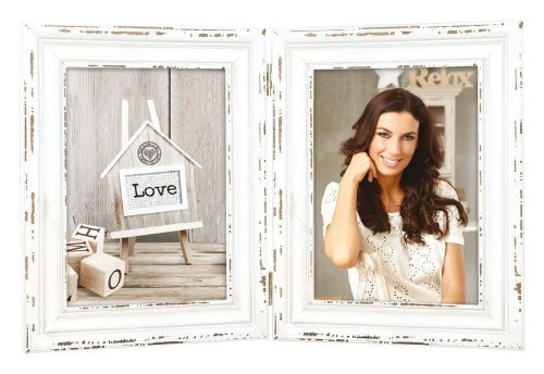 Zep Sy857 Saint Michel Cadre Photo Double Avec Charnière 2 Photos Bois/verre Blanc/beige 30 X 15,5 X 1 Cm