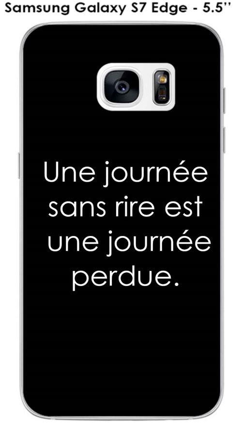 Onozo - Coque Samsung Galaxy S7 Edge - 5.5  - SM-G935 design Citation Une journée sans rire  Texte blanc fond noir