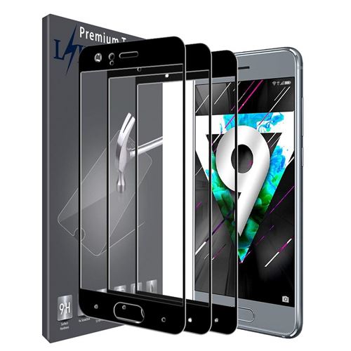 Huawei Honor 9 Vitre protection d'ecran en verre trempé incassable protection integrale Full 3D Tempered Glass - Noir [Lot de 3 Pieces]