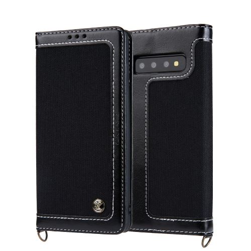 Etui en PU toile de jean avec dragonne noir pour votre Samsung Galaxy S10 Plus