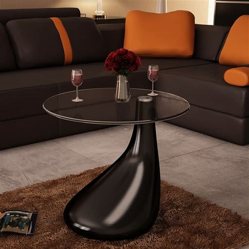 vidaXL Table basse avec dessus de table en verre rond Noir brillant