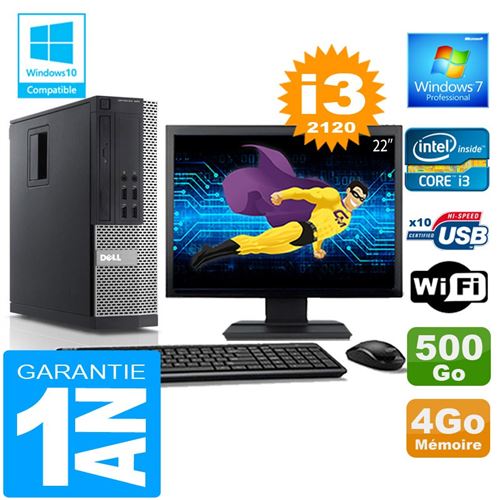 Pc dell 990 sff core i3-2120 ram 4go disque 500 go wifi w7 ecran 22'