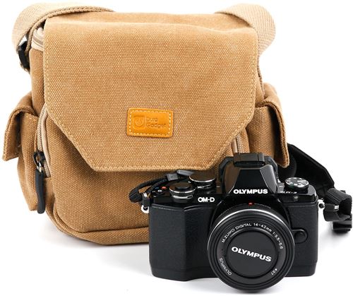 DURAGADGET Housse avec bandoulière en Toile Couleur Sable pour Olympus Om-D E-M10, M5 Mark II et Pen E-PL7 appareils Photo