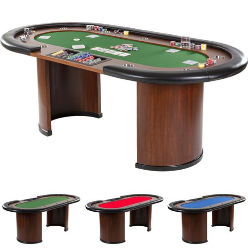 Table de Poker ROYAL FLUSH, 213 x 106 x75 cm, brun et vert, pods 58 kg, 9 porte-gobelets, accoudoirs rembourrés