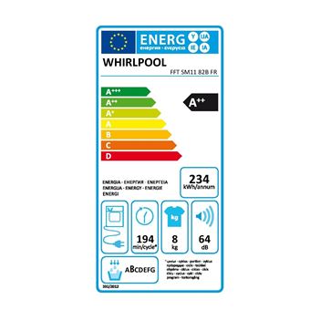 Whirlpool FFT SM11 82B FR - Sèche-linge - largeur : 59.5 cm - profondeur : 64.9 cm - hauteur : 84.9 cm - chargement frontal - blanc avec porte noire
