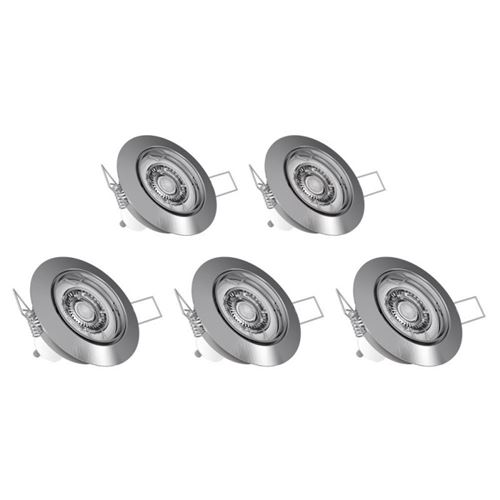 Lot de 5 spots acier bross&eacute; encastrables LED avec ampoules incluses