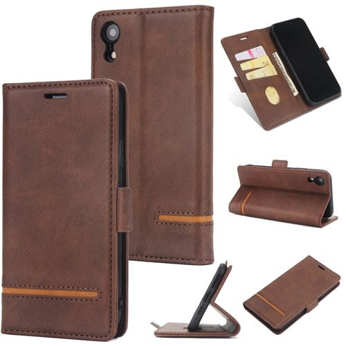 Etui en PU épissure de style affaires café pour votre Apple iPhone XR 6.1 inch