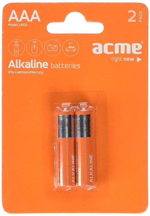 Acme Piles alcalines LR03 AAA (Lot de 2) Noir