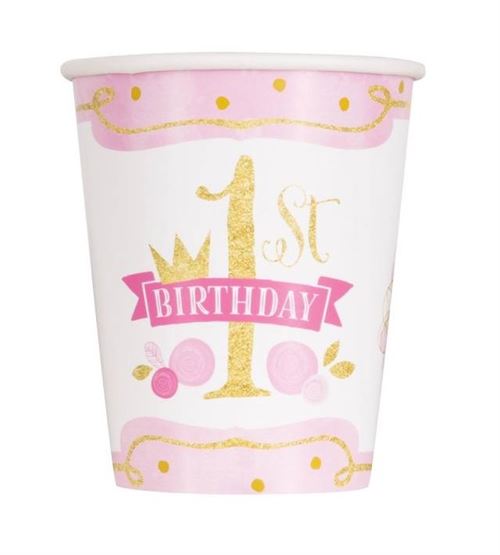 Haza Original tasses de fête 1er Anniversaire rose/doré 8 pièces