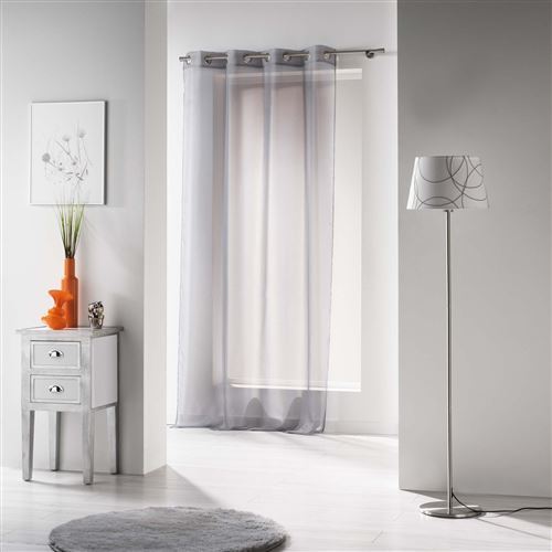 Panneau a oeillets metal 140 x 280 cm voile uni voiline Gris Douceur d'Intérieur