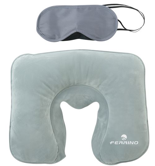 Ferrino ensemble de voyage coussin de nuque avec masque de sommeil gris 2 pièces