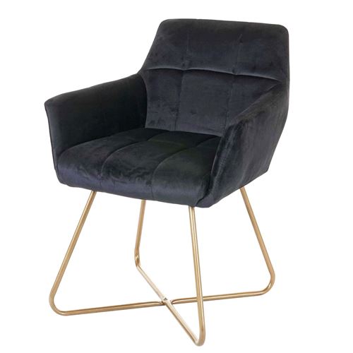 Chaise de salle à manger MENDLER HWC-F37 velours pieds dorés noir