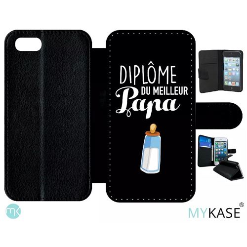Etui My-Kase pour iPhone Se 2020 - diplme du meilleur papa - Simili-cuir Noir