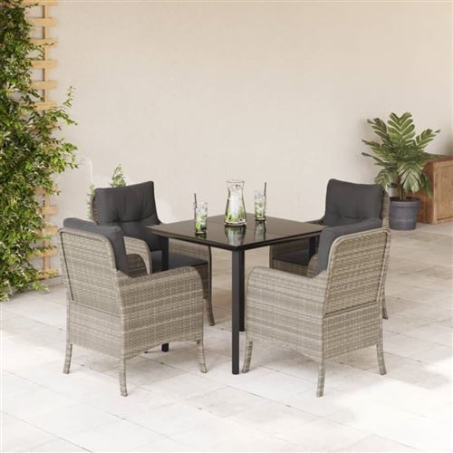 Non Communiqué Gris/Clair Vidaxl 5-Delige Tuinset Met Kussens Poly Rattan Lichtgrijs3211998 - Image 1