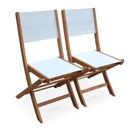Sweeek Chaises de jardin en bois et textilène - Almeria blanc - 2 chaises pliantes en bois d'Eucalyptus huilé et textilène