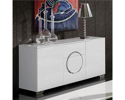 Buffet bahut blanc laqué 2 portes 3 tiroirs design ISAAC