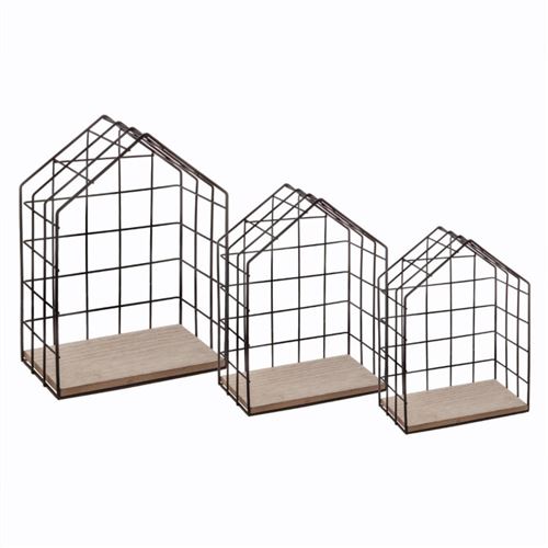 Set de 3 Etagères Murales Maison 34cm Noir