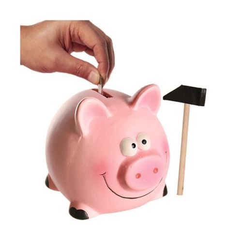 Tirelire cochon avec marteau dans son étable - Banque coffre