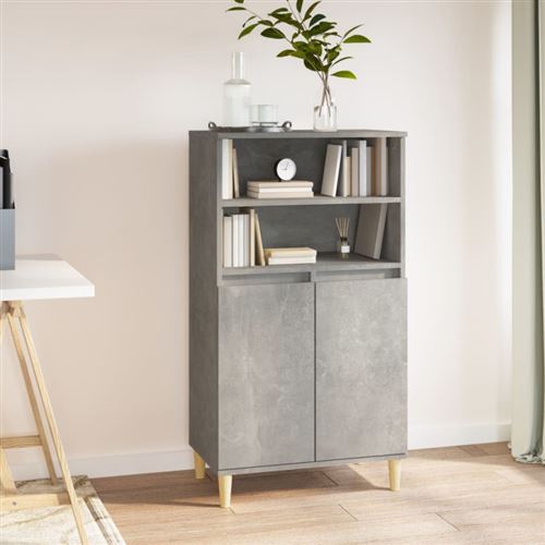 vidaXL Buffet haut Gris béton 60x36x110 cm Bois d'ingénierie821224