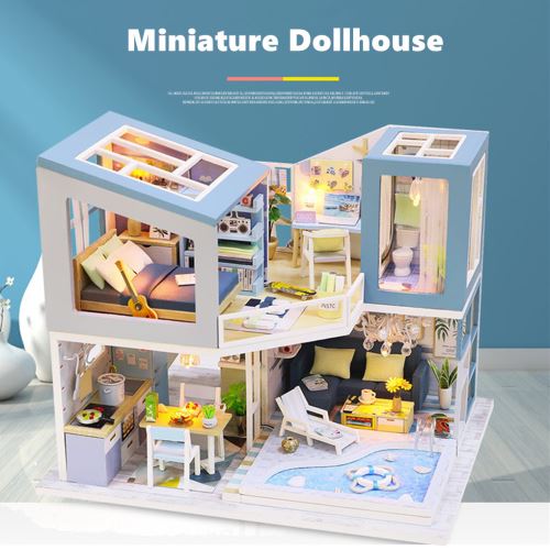 Poupée miniature en bois meubles de maison enfants villa adulte modèle kits  de construction pour enfants cadeau 3D en bois maison de poupée artisanale  jouets