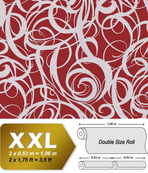 EDEM 81136BR25 Papier peint à motifs graphiques accents métalliques rouge rouge-pourpre 10,65 m