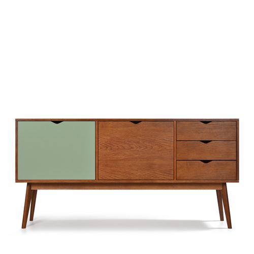 Buffet design 2 portes 3 tiroirs teinté noyer Ström - Couleur - Gris souris/Noyer