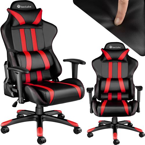 44 10 Sur Tectake Chaise Gamer Avec Coussin De Tete Et Lombaires Noir Rouge Achat Prix Fnac