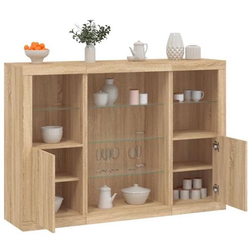Non Communiqué Marron Vidaxl Buffets Avec Lumières Led 3 Pcs Chêne Sonoma Bois D'ingénierie, Meuble Buffet, Meuble De Rangement De Cuisine, Meuble 3209130