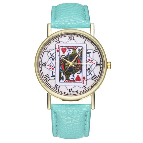 Montre-bracelet à quartz créatif coeur rouge en cuir de tisonnier en cuir montre t265-aMenthe verte