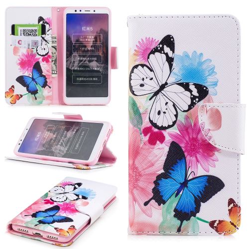 Etui en PU support magnétique impression fleur et papillon pour Xiaomi Redmi 5