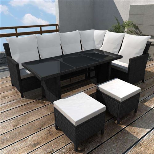 VIDAXL Salon de jardin 4 pcs avec coussins R&eacute;sine tress&eacute;e Noir  Black