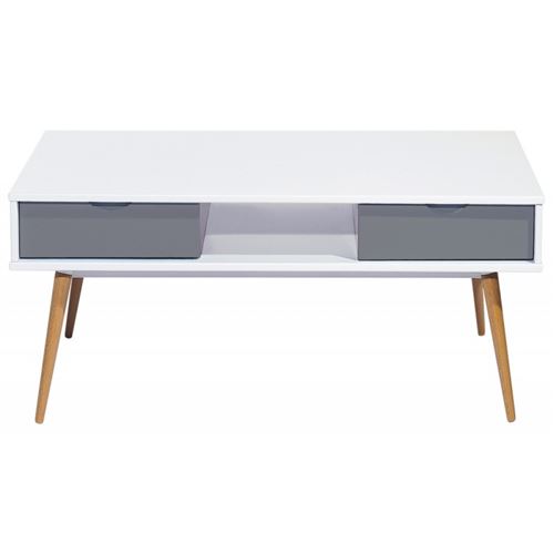 Table Basse Blanc Gris 4 Tiroirs 4 Pieds