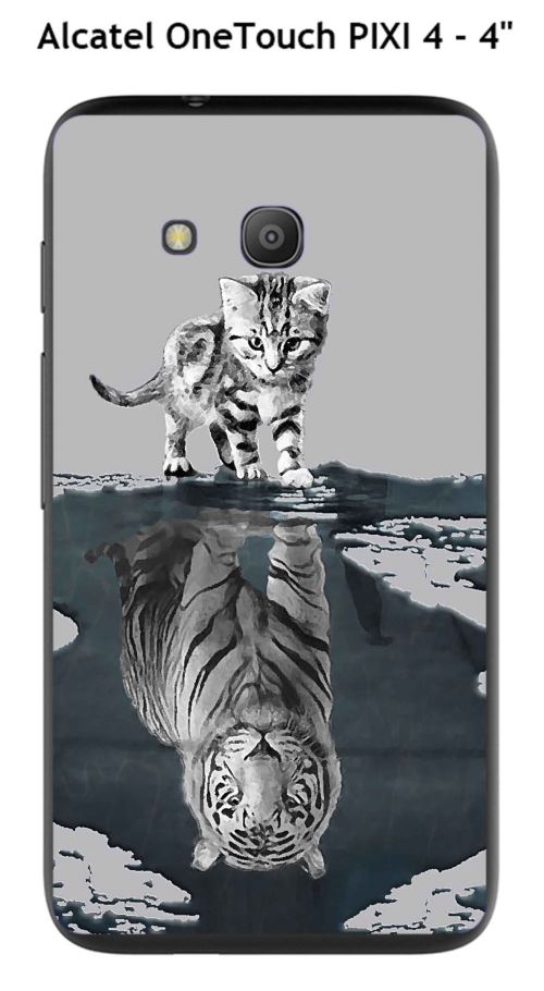 Coque Alcatel OneTouch PIXI 4 - 4 design Chat Tigre Blanc fond gris