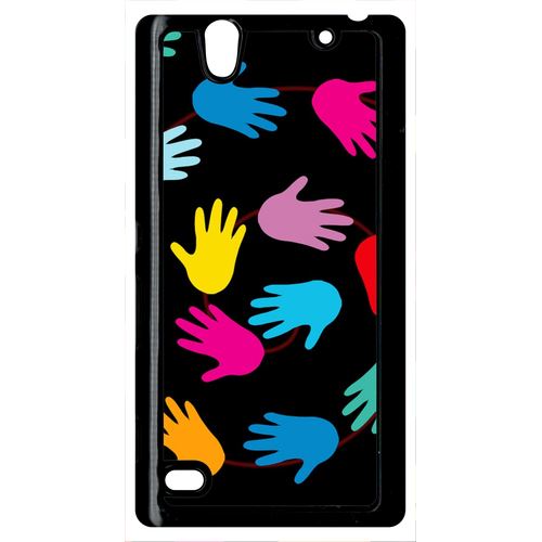 Coque Main Multicolor Sur Fond Noir Compatible Sony Xperia C4 Transparent