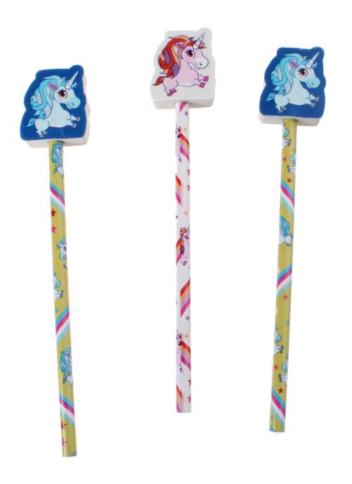 Kamparo crayons avec gomme licorne 3 pièces jaune/blanc