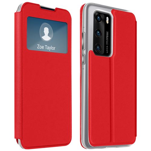 Housse pour Huawei P40 Fenêtre d'Affichage Porte-carte Support Vidéo rouge
