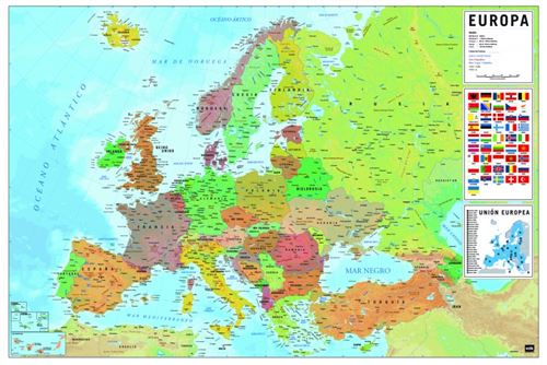 cartes poster - mapa europa es fisico politico (61x91 cm), poster