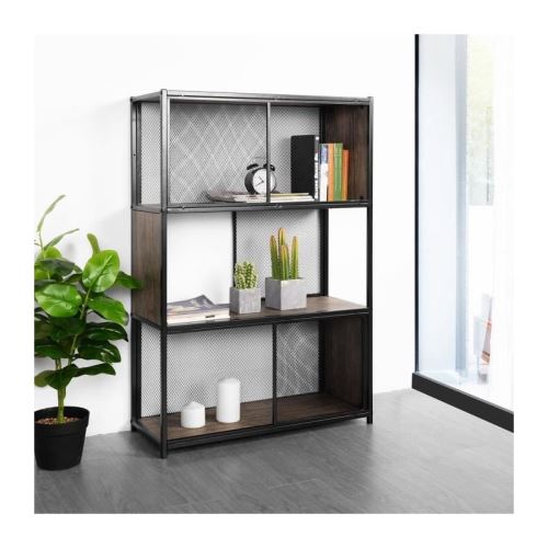 EMELY Meuble 3 étageres - Décor bois - Style industriel - L 75 cm