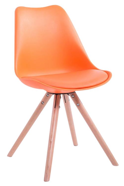 Chaise Toulouse similicuir piétement rond , Orange/Bois de chêne Nature