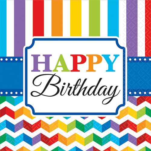 Amscan serviettes de table Bright Birthday multicolor 25 x 25 cm 16 pièces